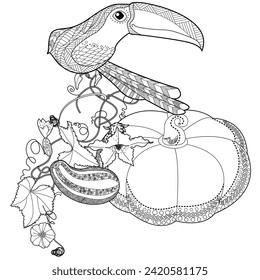 Art therapy coloring page. Coloring book antistress for children and adults. Birds and flowers hand drawn in vintage style . Ideal for those who want to feel more connected to nature.

