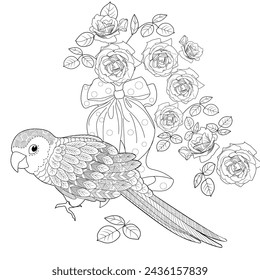 Art therapy coloring page. Coloring book antistress for children and adults. Birds and flowers hand drawn in vintage style . Ideal for those who want to feel more connected to nature.
