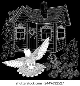 Art therapy coloring page. Coloring book antistress for children and adults. Birds and flowers hand drawn in vintage style . Ideal for those who want to feel more connected to nature.
