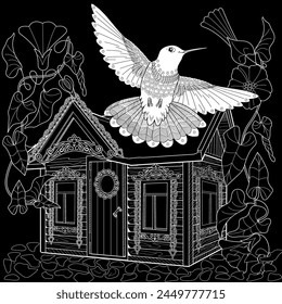 Art therapy coloring page. Coloring book antistress for children and adults. Birds and flowers hand drawn in vintage style . Ideal for those who want to feel more connected to nature.
