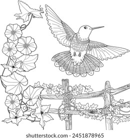 Art therapy coloring page. Coloring book antistress for children and adults. Birds and flowers hand drawn in vintage style . Ideal for those who want to feel more connected to nature.
