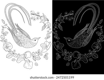 Art therapy coloring page. Coloring book antistress for children and adults. Birds and flowers hand drawn in vintage style . Ideal for those who want to feel more connected to nature.
