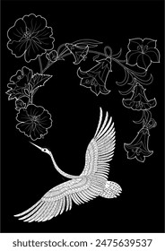 Art therapy coloring page. Coloring book antistress for children and adults. Birds and flowers hand drawn in vintage style . Ideal for those who want to feel more connected to nature.