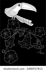 Art therapy coloring page. Coloring book antistress for children and adults. Birds and flowers hand drawn in vintage style . Ideal for those who want to feel more connected to nature.
