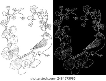 Art therapy coloring page. Coloring book antistress for children and adults. Birds and Flowers Daisies hand drawn in vintage style . Ideal for those who want to feel more connected to nature.
