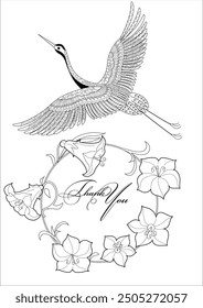 Art therapy coloring page. Coloring book antistress for children and adults. Birds and flowers hand drawn in vintage style . Ideal for those who want to feel more connected to nature.
