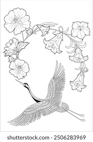Art therapy coloring page. Coloring book antistress for children and adults. Birds and flowers hand drawn in vintage style . Ideal for those who want to feel more connected to nature.
