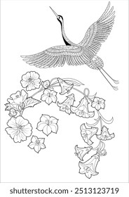 Art therapy coloring page. Coloring book antistress for children and adults. Birds and Flowers Daisies hand drawn in vintage style . Ideal for those who want to feel more connected to nature.
