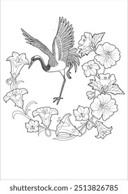 Art therapy coloring page. Coloring book antistress for children and adults. Birds and Flowers Daisies hand drawn in vintage style . Ideal for those who want to feel more connected to nature.
