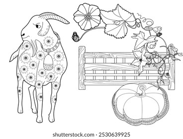 Art therapy coloring page. Coloring Book for children and adults. Colouring pictures with pets. The art of linear engraving. Antistress freehand sketch drawing with doodle and zentangle elements.