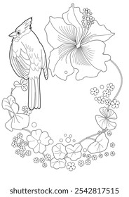 Dibujo para colorear de terapia artística. Libro para colorear antiestrés para niños y adultos. Pájaros y flores dibujados a mano en estilo vintage. Ideal para aquellos que quieren sentirse más conectados con la naturaleza.
