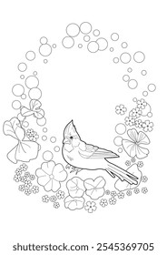 Dibujo para colorear de terapia artística. Libro para colorear antiestrés para niños y adultos. Pájaros y flores dibujados a mano en estilo vintage. Ideal para aquellos que quieren sentirse más conectados con la naturaleza.
