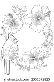 Art therapy coloring page. Coloring book antistress for children and adults. Birds and flowers hand drawn in vintage style . Ideal for those who want to feel more connected to nature.
