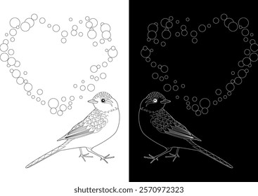 Art therapy coloring page. Coloring book antistress for children and adults. Birds and flowers hand drawn in vintage style . Ideal for those who want to feel more connected to nature.
