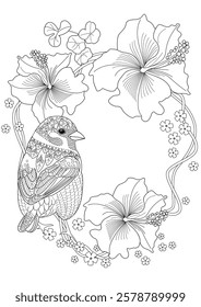 Art therapy coloring page. Coloring book antistress for children and adults. Birds and flowers hand drawn in vintage style . Ideal for those who want to feel more connected to nature.
