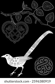 Art therapy coloring page. Coloring book antistress for children and adults. Birds and flowers hand drawn in vintage style . Ideal for those who want to feel more connected to nature.