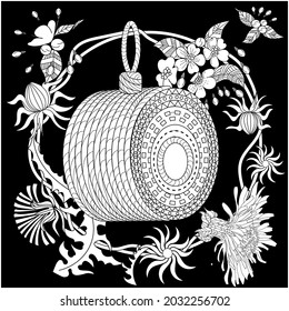 Art therapy coloring page. Colouring pictures with cute bird house. Antistress freehand sketch drawing with doodle and zentangle elements.
