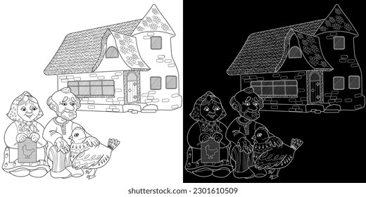 Art therapy coloring page. Colouring pictures with Cute Village House in Winter. Coloring books make you feel better. Coloring drawings is an effective art therapy practice
