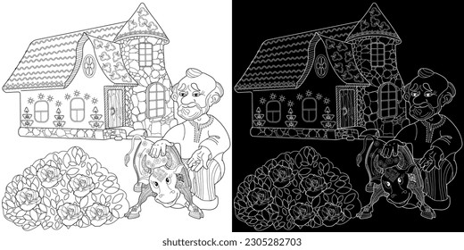 Art therapy coloring page. Colouring pictures with Cute Village House in Winter. Coloring books make you feel better. Coloring drawings is an effective art therapy practice
