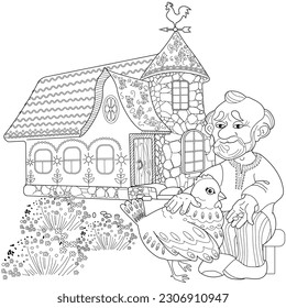 Art therapy coloring page. Colouring pictures with Cute Village House in Winter. Coloring books make you feel better. Coloring drawings is an effective art therapy practice
