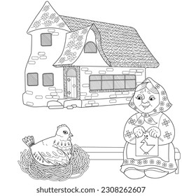 Art therapy coloring page. Colouring pictures with Cute Village House in Winter. Coloring books make you feel better. Coloring drawings is an effective art therapy practice
