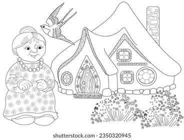 Art therapy coloring page. Colouring pictures with Cute Village House. Coloring books make you feel better. Coloring drawings is an effective art therapy practice