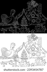 Art therapy coloring page. Colouring pictures with Cute Village House. Coloring books make you feel better. Coloring drawings is an effective art therapy practice
