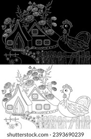 Art therapy coloring page. Colouring pictures with Cute Village House. Coloring books make you feel better. Coloring drawings is an effective art therapy practice
