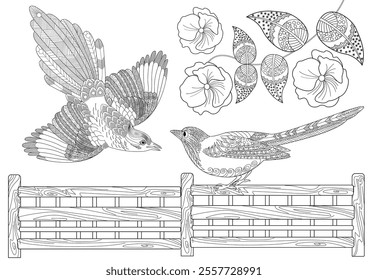 Art therapy coloring page. Colouring pictures with Magpie. The contour drawing can be easily colored with colored pencils and create a bright postcard. 