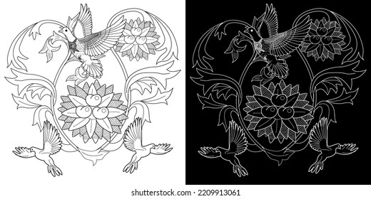 Art therapy coloring page. Dove in vintage style. Вove is a symbol of peace. Linear engraving art. Romantic concept. Antistress freehand sketch drawing.
