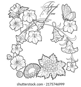 Art therapy coloring page. Linear image of flowers. The pictures are perfect for creating cards, stickers, wallpapers and other projects.