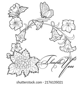 Art therapy coloring page. Linear image of flowers. The pictures are perfect for creating cards, stickers, wallpapers and other projects.