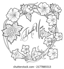 Art therapy coloring page. Linear image of flowers. The pictures are perfect for creating cards, stickers, wallpapers and other projects.