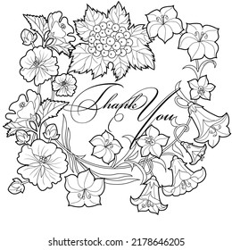 Art therapy coloring page. Linear image of flowers. The pictures are perfect for creating cards, stickers, wallpapers and other projects.