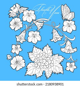 Art therapy coloring page. Linear image of flowers. The pictures are perfect for creating cards, stickers, wallpapers and other projects.
