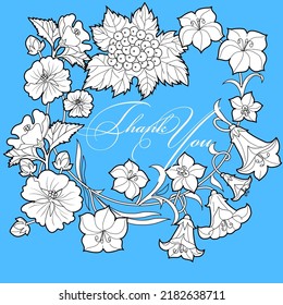 Art therapy coloring page. Linear image of flowers. The pictures are perfect for creating cards, stickers, wallpapers and other projects.