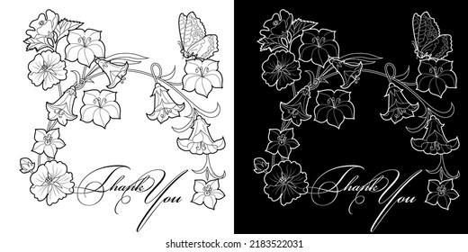 Art therapy coloring page. Linear image of flowers. The pictures are perfect for creating cards, stickers, wallpapers and other projects.
