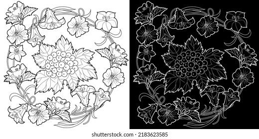 Art therapy coloring page. Linear image of flowers. The pictures are perfect for creating cards, stickers, wallpapers and other projects.
