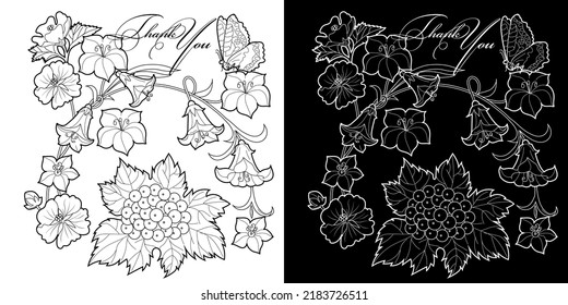Art therapy coloring page. Linear image of flowers. The pictures are perfect for creating cards, stickers, wallpapers and other projects.
