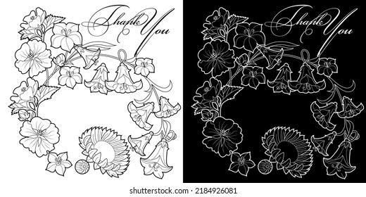 Art therapy coloring page. Linear image of flowers. The pictures are perfect for creating cards, stickers, wallpapers and other projects.
