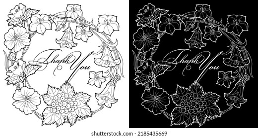 Art therapy coloring page. Linear image of flowers. The pictures are perfect for creating cards, stickers, wallpapers and other projects.
