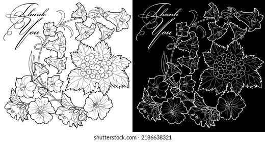 Art therapy coloring page. Linear image of flowers. The pictures are perfect for creating cards, stickers, wallpapers and other projects.

