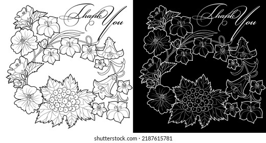 Art therapy coloring page. Linear image of flowers. The pictures are perfect for creating cards, stickers, wallpapers and other projects.