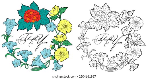 Art therapy coloring page. Linear image of flowers. The pictures are perfect for creating cards, stickers, wallpapers and other projects.