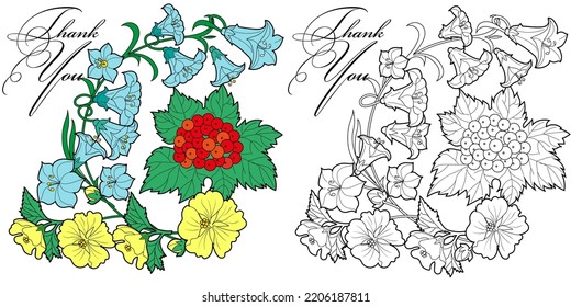 Art therapy coloring page. Linear image of flowers. The pictures are perfect for creating cards, stickers, wallpapers and other projects.