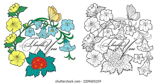 Art therapy coloring page. Linear image of flowers. The pictures are perfect for creating cards, stickers, wallpapers and other projects.
