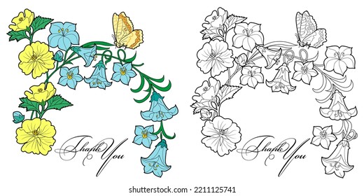 Art therapy coloring page. Linear image of flowers. The pictures are perfect for creating cards, stickers, wallpapers and other projects.
