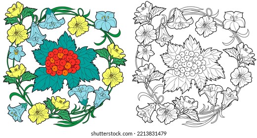 Kunsttherapie-Farbseite. Lineares Blumenbild. Die Bilder eignen sich hervorragend zum Erstellen von Karten, Sticker, Wallpaper und anderen Projekten.
