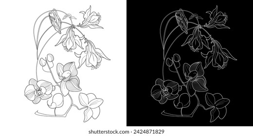 Art therapy coloring page. Linear image of flowers. The pictures are perfect for creating cards, stickers, wallpapers and other projects.
