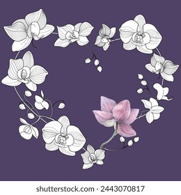 Página para colorear de terapia artística. Imagen lineal de flores de orquídea. Las imágenes son perfectas para crear tarjetas, pegatinas, fondos de pantalla y otros proyectos